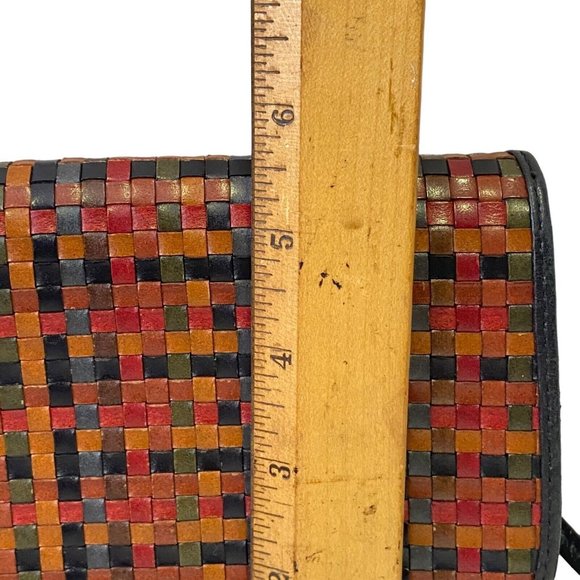 Vera Pelle Weave Woven Genuine Leather Crossbody Bag Multicolor Magnetic Flap - Picture 8 of 15